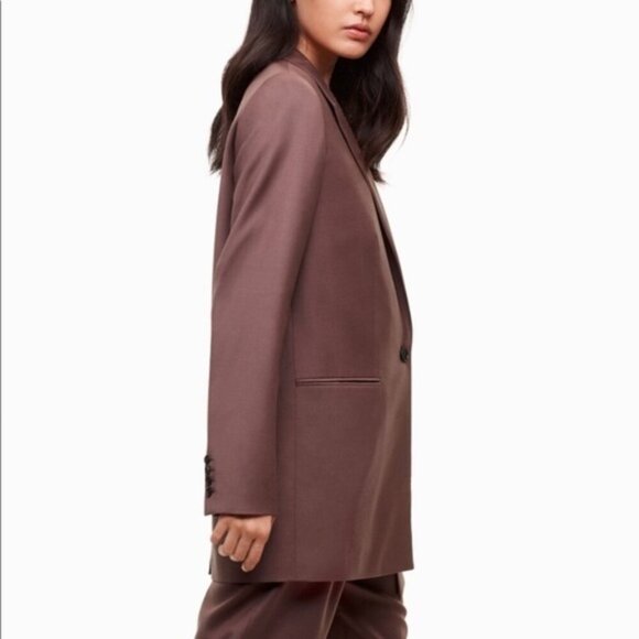 Aritzia Wilfred Belcastel Blazer Jacket Oversized Shoulder Pads Tailored Brown - Picture 13 of 15